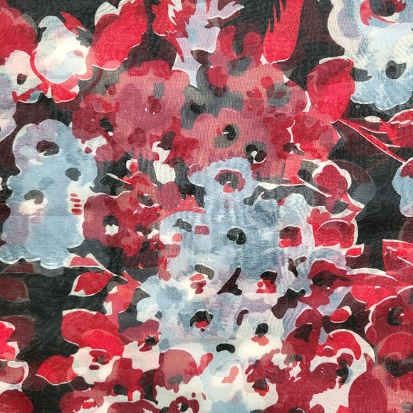 Black, Red and White Floral Print Lightweight Scarf -  70" x 20" - Picture 7 of 8